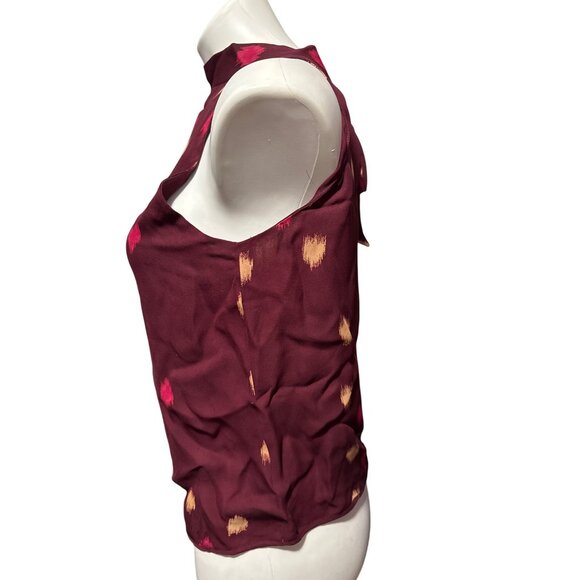 Parker Sleeveless Halter Top With Open Back & Tie Detail Burgundy With Gold & Pi - Picture 4 of 9